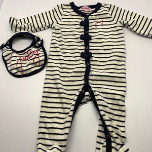 Juicy Couture Navy & White Baby Onesie w/ Bib 3-6M